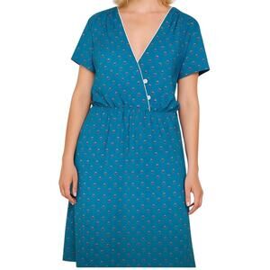 Vintage Plus Size Tabby of California Faux Wrap Blue Dot Short Sleeve Dress